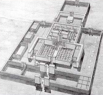 A recreated view of the sanctuary of the Great  Aten Temple