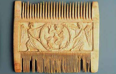 A comb showing the Raising of Lazarus and the Healing fo the Bland, dating to the 6th century and made of Ivory