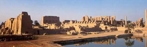 A general view of the Temple of Amun including the sacred lake