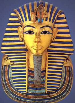 The famous funerary mask of Tutankhamun in Gold, semiprecious stones, quartz and glass paste