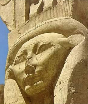 Hathor Face on the head of a cow at Dendera