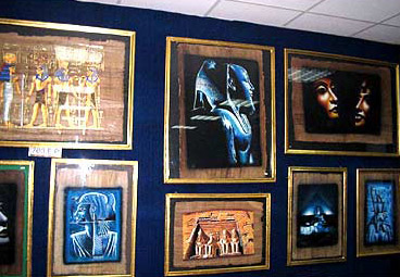 Various framed papyrus artwork