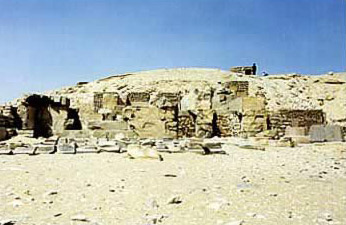 A view of the Mortuary Temple of The Pyramid of Pepi I at South Saqqara in Egypt