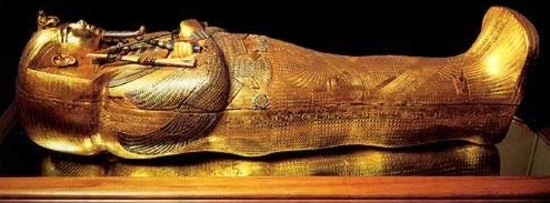 Another view of the innermost gold coffin of king Tut